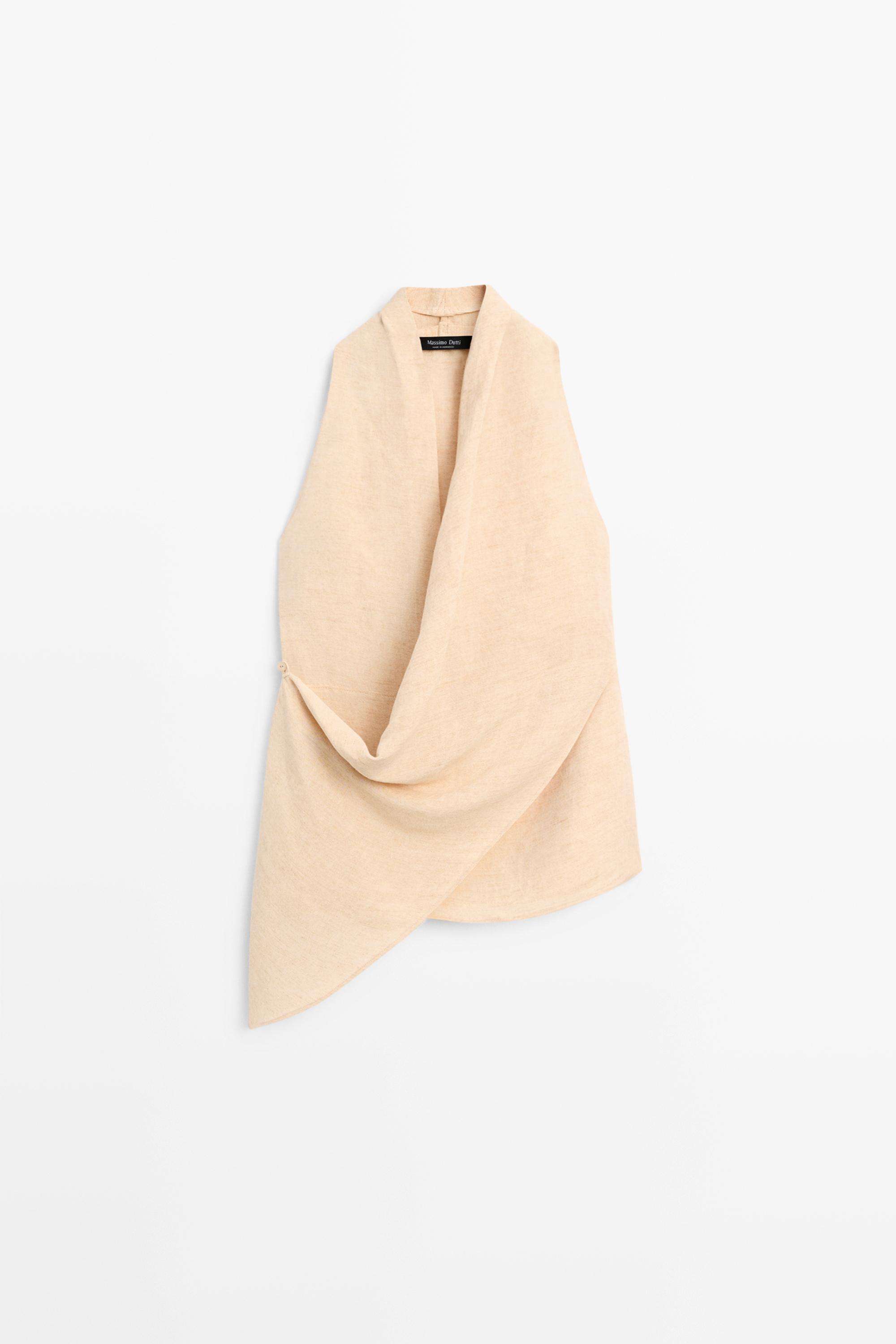 Linen blend draped halter top
